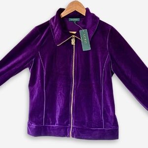Lauren Ralph Lauren Purple Velour Zip Jacket Womens Large NWT Y2K